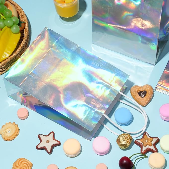 24 Pcs Iridescent Gift Bags Decorations, Holographic Foil Party Favor Bags - Image 5