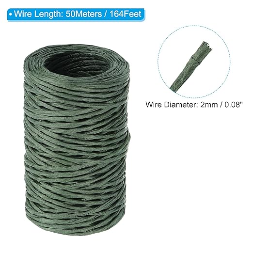 PATIKIL 164 Feet Floral Bind Wire Wrap Twine, 2mm Green Paper-Wrapped Iron Wire - Image 2
