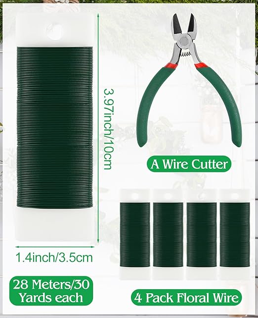PLULON 4 Pack 122 Yards 22 Gauge Green Floral Wire - Image 2
