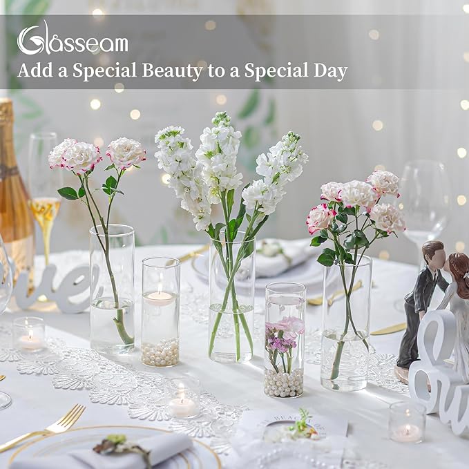 Glasseam Glass Cylinder Vase in Bulk: 12pcs Clear Small Bud Flower Vases - Image 3