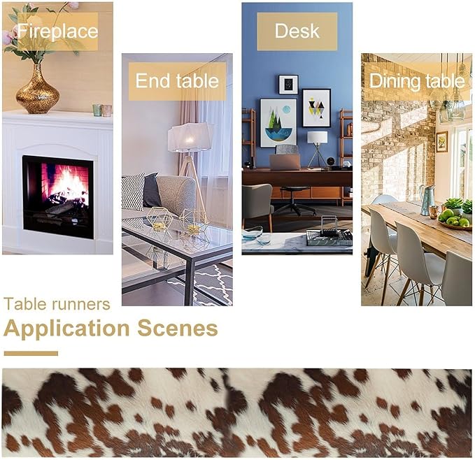 Farmhouse Cow Skin Print Table Runner, Safari Wildlife Brown Country Farm - Image 7