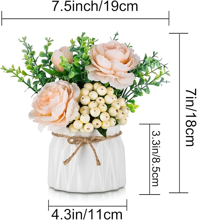 BLOSMON Table Decor Artificial Flowers Vase 7 Inch Small Fake Champagne Flower - Image 5
