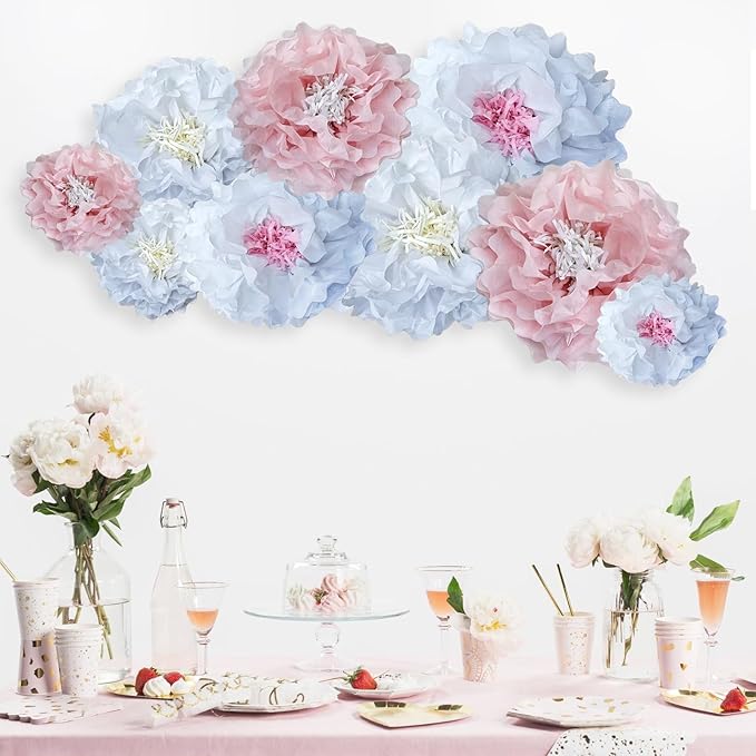 Pink Paper Flowers Decoration-Blush Pink Cream Colorful Paper Pom Poms Wall - Image 5
