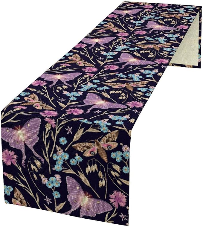 Moth Table Runner, Boho Aesthetic Moth Magic Table Runner by Unknown