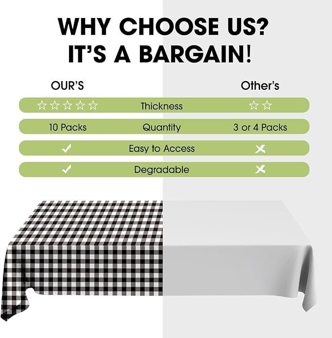 Pureegg Plastic Table Cloth Disposable 10 Pack, 54 x 108 Inch Table Cloths - Image 3