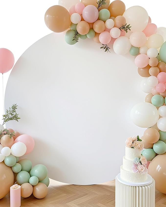 HEMMOTOP 7.2x7.2 ft Round Backdrop Cover White, Circle Arch Stand Cover by Hemmotop