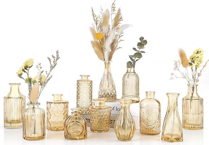Amber Glass Bud Vases Set of 12, Small Vases in Bulk by UPBUD