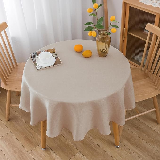 NLMUVW Round Linen Tablecloth 36 Inch, Oatmeal Small Table Cloth Rustic Water - Image 2