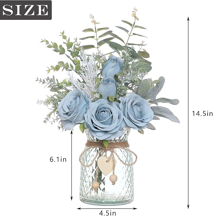 Faux Flowers with Vase, Artificial Silk Roses in Vase, Fake Plant Eucalyptus - Image 6