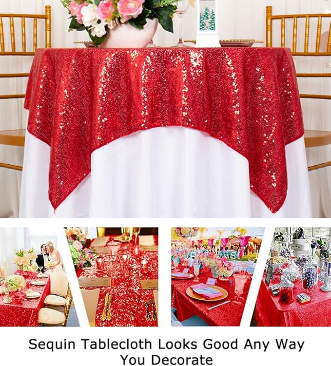 ShinyBeauty Red Tablecloths 36x36 Inch, 2 Packs Sequin Table Cloth - Image 6