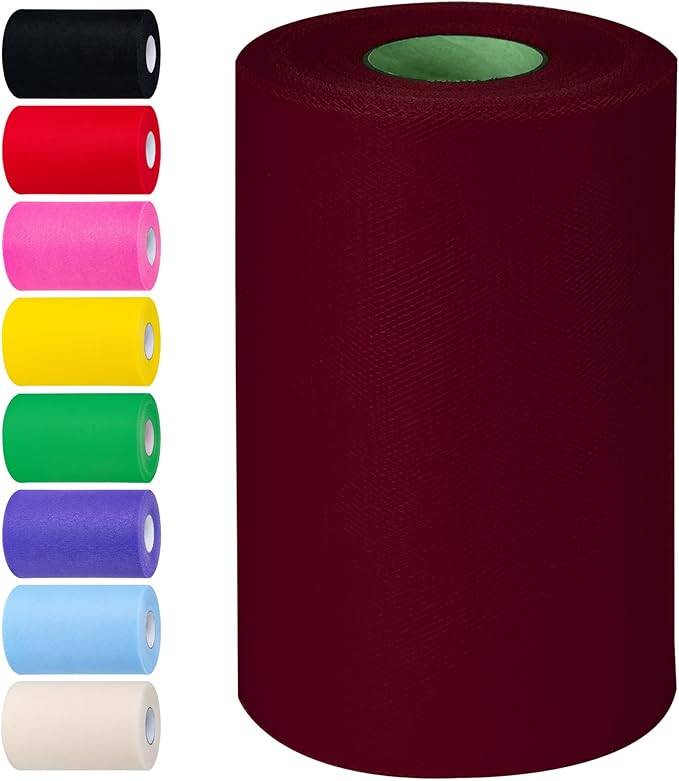 Burgundy Tulle Fabric Rolls 6 Inch by 100 Yards Tulle Roll Spool Fabric by Unknown