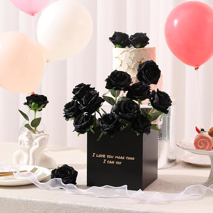 Tifuly Black Roses Artificial Flowers -12 pcs Realistic Single Long Stem Fake - Image 5