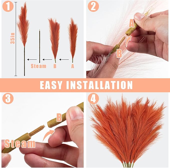 8pcs Orange Pampas Grass Tall - Image 4