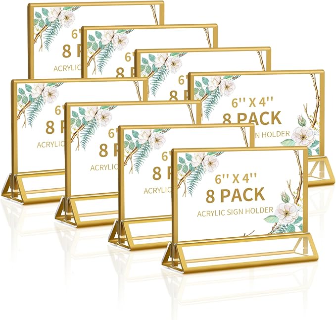Smarpau 6x4 Gold Acrylic Sign Holder, 8 Pack Wedding Table Number Holders by Smarpau