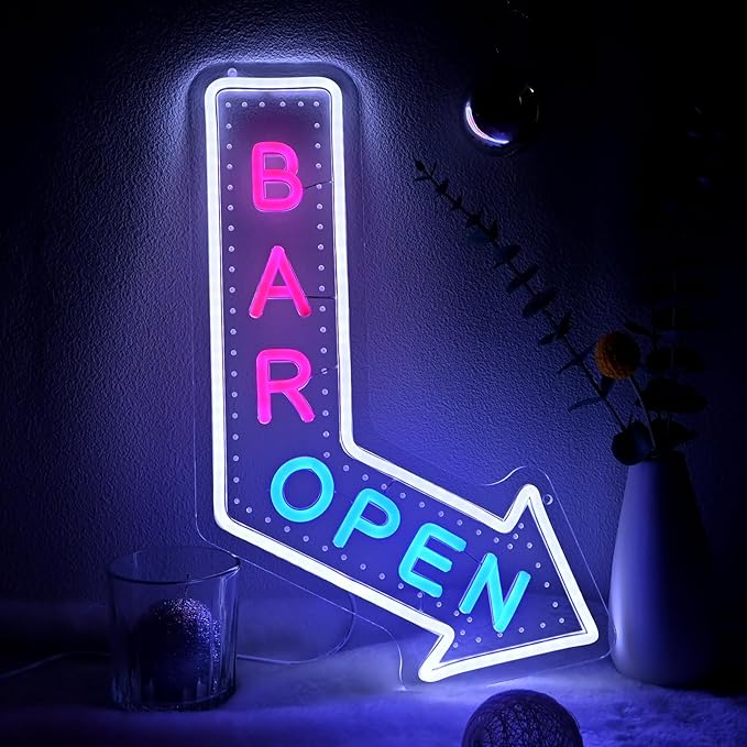 Planzo Bar Open Neon Signs for Business LED Light Up Open Beer Sign Wall Decor by Planzo