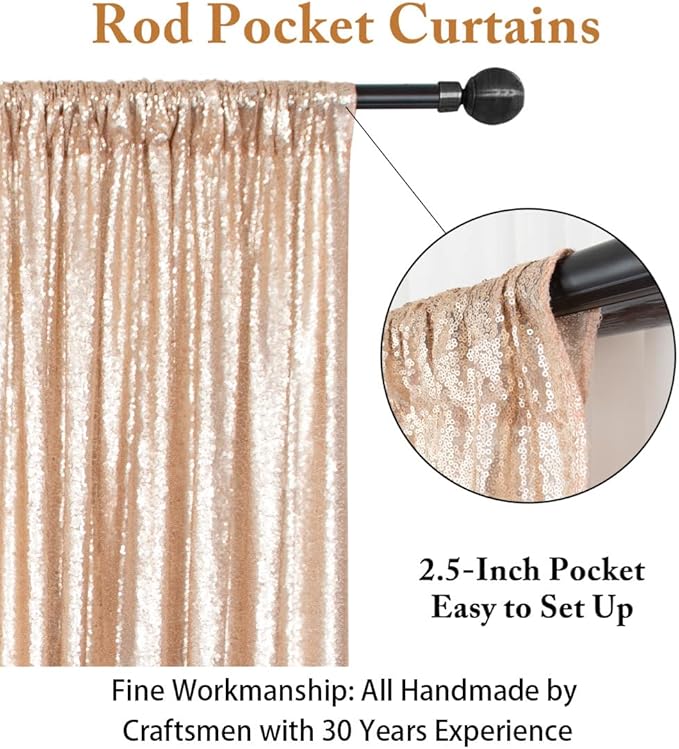 ShinyBeauty Sequence Backdrop Champagne 8FTx10FT Sequin Photo Backdrop - Image 3