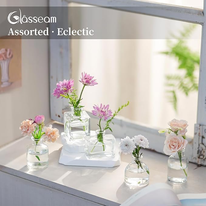 Glasseam Mini Bud Vases for Centerpieces: Clear Small Flower Vase Set of 20 - Image 5