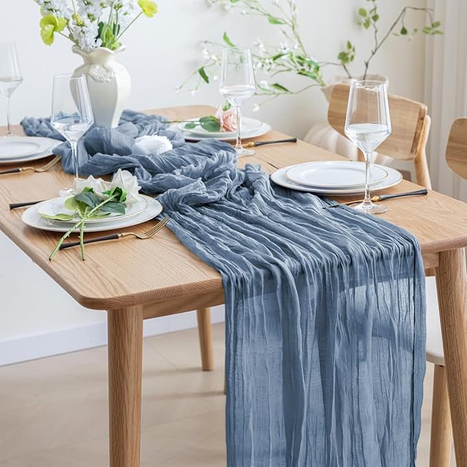 Asee'm 3pcs Cheesecloth Table Runner 120 Inches Dusty Blue Boho Gauze Cheese - Image 6