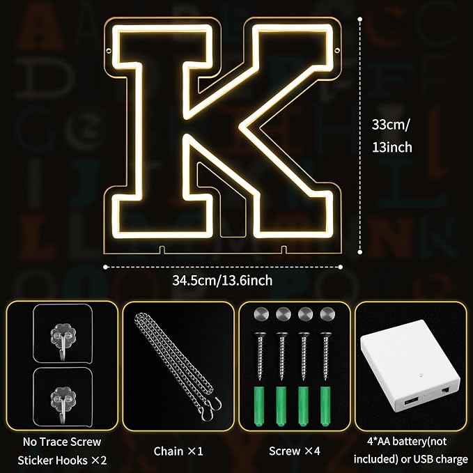 Light Up Letters K, Led Marquee Letter Lights Neon Sign, Battery/USB Powered - Image 2