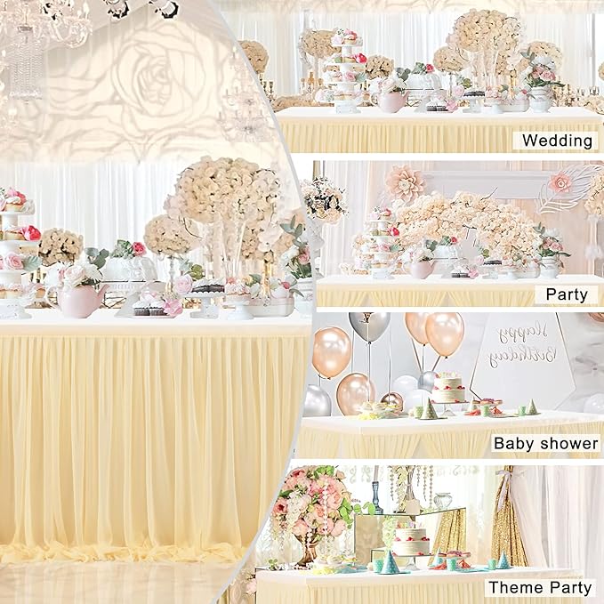 14ft Champagne Table Skirt Tulle Wedding Table Cloth Elegant Tutu Table Skirt - Image 8