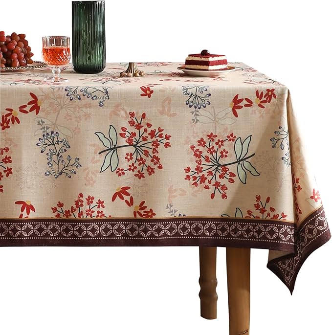 patdrea Designer Linen Small Rectangular Table Cloth, French Vintage Red Floral by Welcometopatdrea