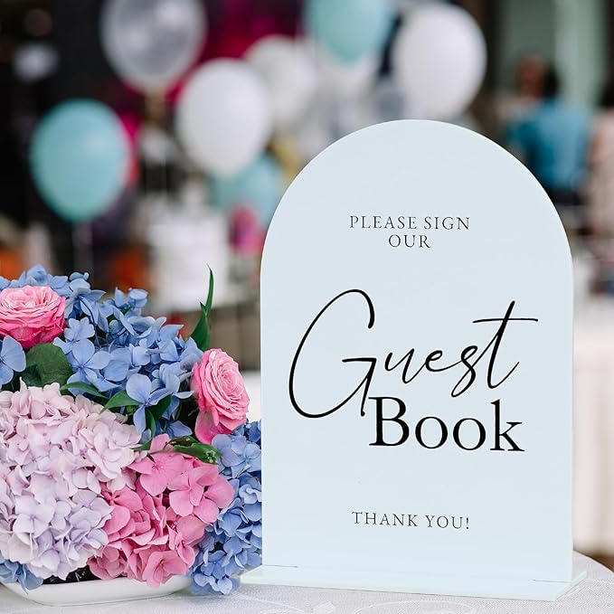White Arch Acrylic Wedding Sign- 5"x7" Guest Book Sign and Base, 1/8" Thick | - Image 6
