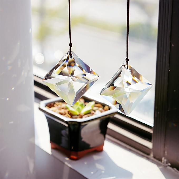 HDCRYSTALGIFTS 2PCS 50mm Clear Crystal Sun Catcher Prisms, Hanging Suncatchers by HDCRYSTALGIFTS