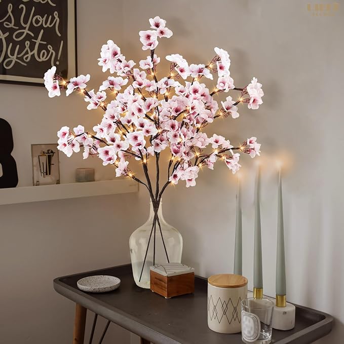 Uieke 3PCS Lighted Cherry Blossom Branches, 30in Artificial Cherry Blossom - Image 7