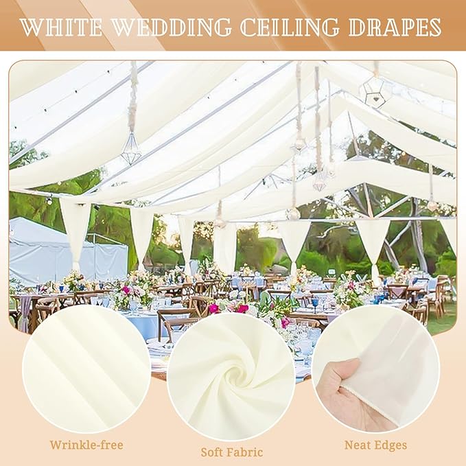 6 Panels Ivory Ceiling Drapes for Wedding 5ftx40ft Sheer Drapery Chiffon Fabric - Image 3