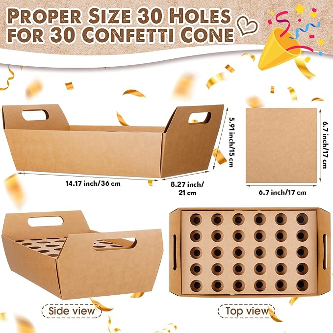 6 Set Wedding Confetti Cone Holder Box Each Includes 30 Pieces of Cone Papers - Image 2