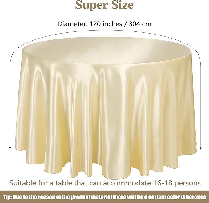 Ruisita 120 Inches Round Satin Tablecloths Champagne Overlay Round Satin Table - Image 2