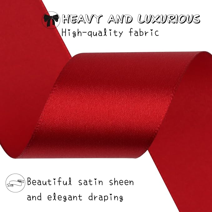 Deep red Solid Satin Ribbon 1-1/2 Inch 25 Yards Solid Polyester Fabric Ribbon - Image 4