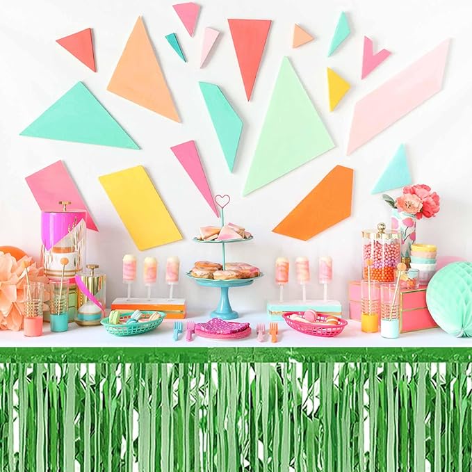 3 Pack 29 x108 Inch Light Green Foil Fringe Table Skirts Metallic Banner - Image 5