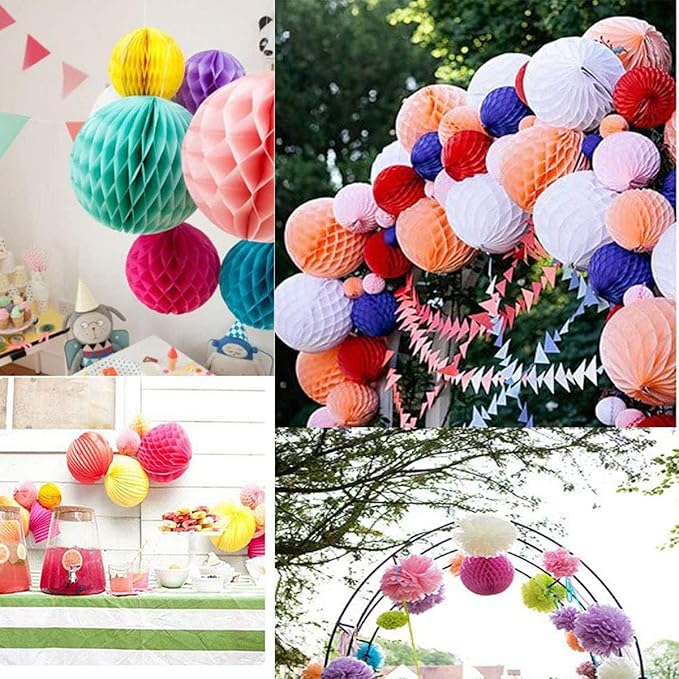 8pcs 10 inch Paper Honeycomb Balls Decorative Tissue Pom Poms Flower Art - Image 3