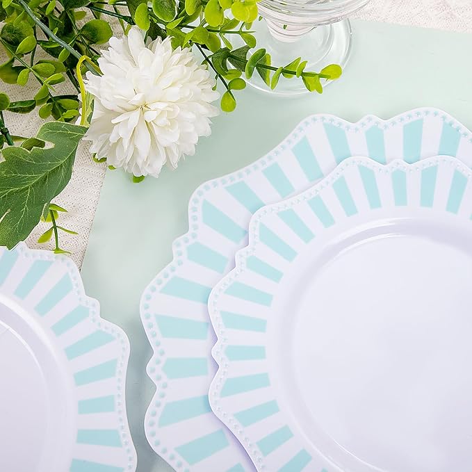 COLOSUS 150pcs Disposable Blue and White Striped Easter Plastic Party Plates - Image 5