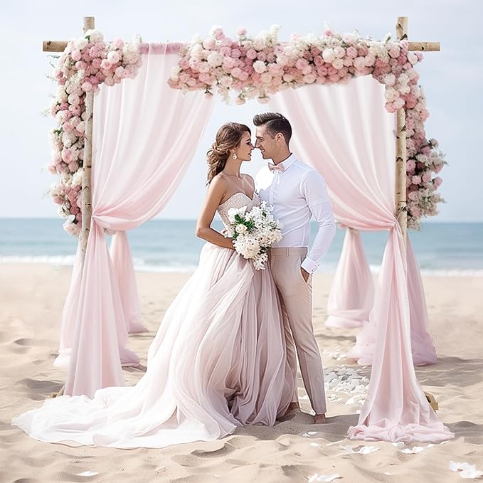 Wedding Arch Draping Fabric, 2 Panels 28" x 19Ft Blush Arch Drapes Sheer - Image 4