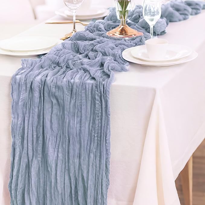 6-Pack Dusty Blue Cheesecloth Table Runners – 10FT Boho Rustic Gauze Fabric - Image 3