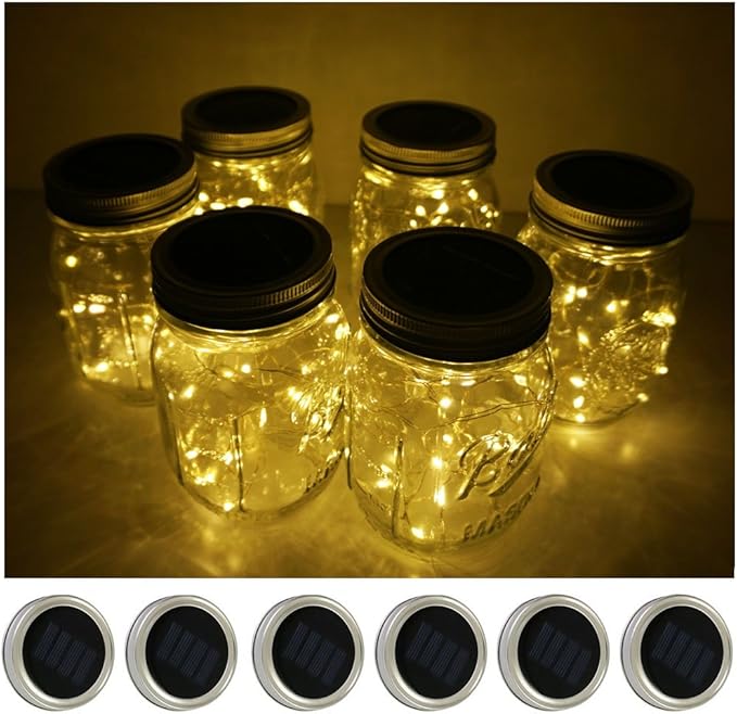 Decorman Solar Mason Jar Lid Lights, 6 Pack 20 LED Waterproof String Fairy Star by Decorman