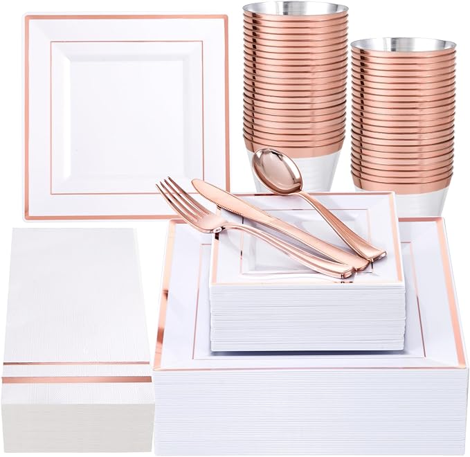 Festiva 350Pcs Rose Gold Plates and Napkins Party Supplies-Square White and by Festiva