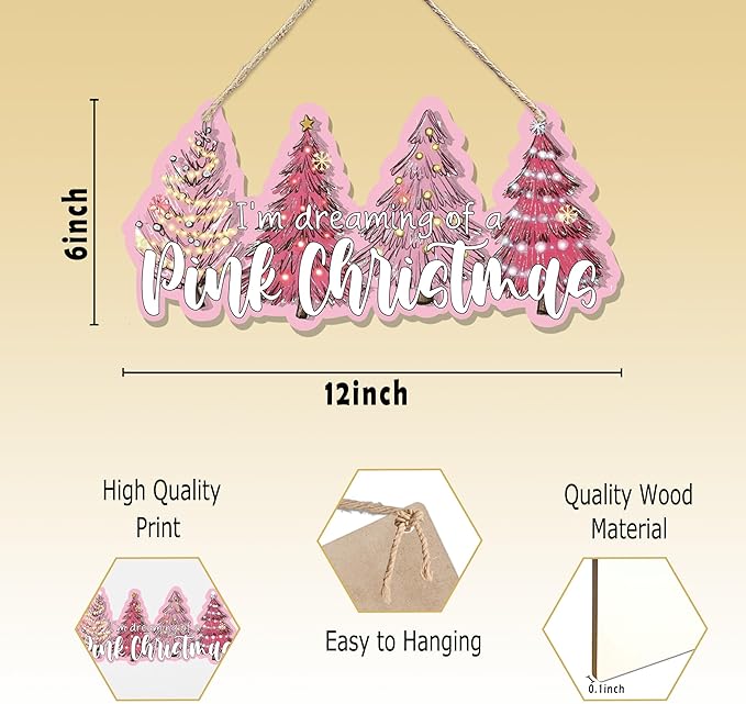 CGBHW Pink Christmas Tree Wooden Sign, I’m Dreaming of a Pink Christmas - Image 7