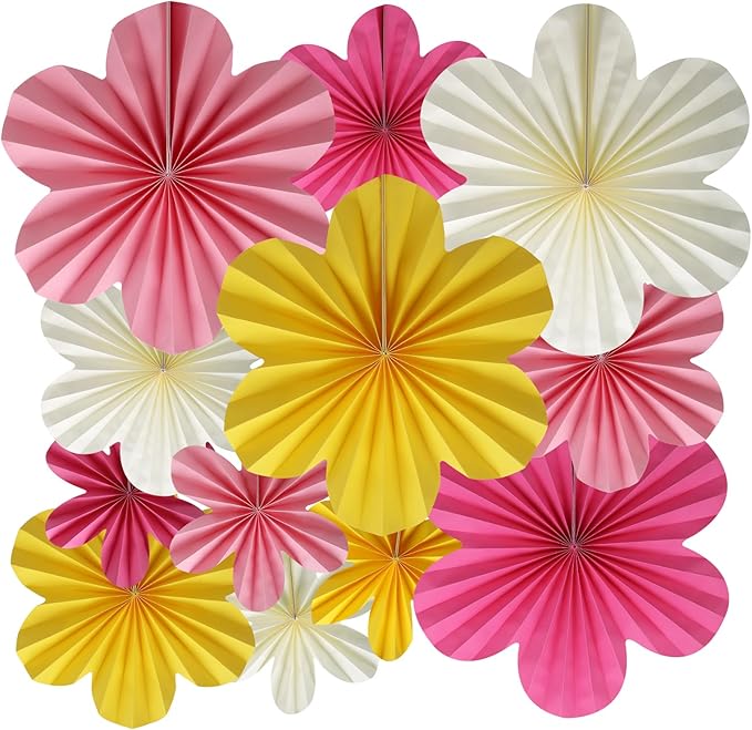 BestoFun 12 PCS Paper Flowers Fans Pink and Yellow Party Decorations Paper by Unknown