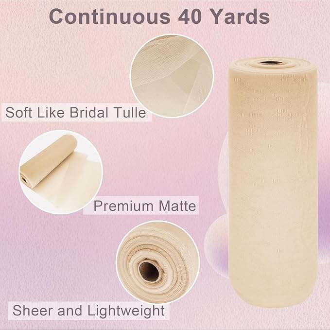 Beige Tulle Fabric Roll Spool Bolt Large Tulle Wedding Party Decoration - Image 2