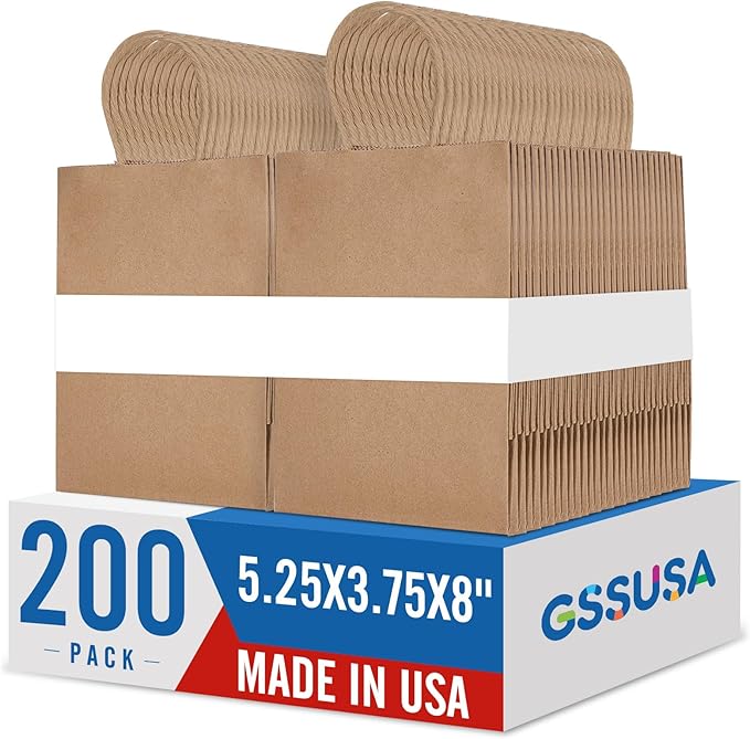 GSSUSA 200 Pack Brown Paper Bags 5.25x3.75x8 Inch Small Gift Bags by GSSUSA