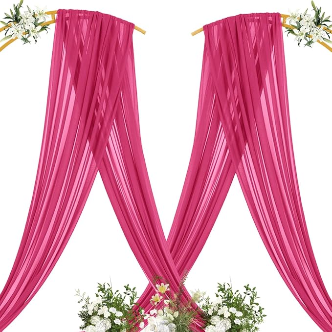 MLMC Hot Pink Wedding Arch Draping Fabric 4 Panels 29" x 20 FT Extra Long Gauze - Image 4