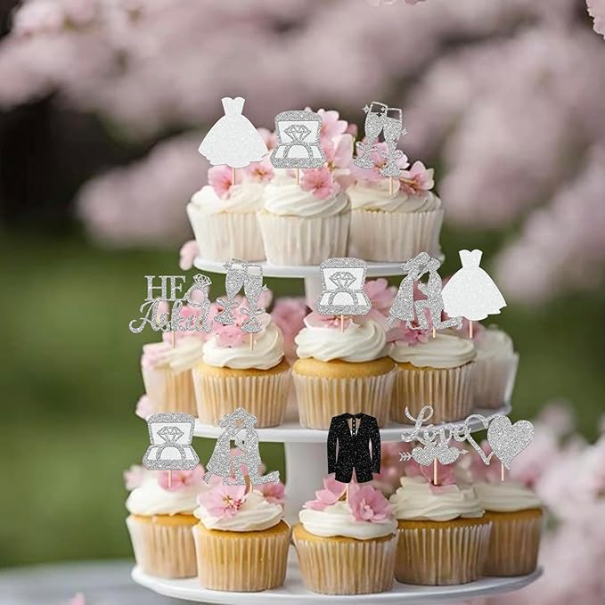30 Pack Bride to be Cupcake Toppers Glitter Diamond Ring I Do Love Cupcake - Image 6