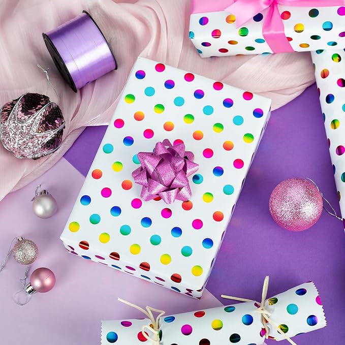 Burymento Rainbow Dots Wrapping Paper, Gift Wrap - Image 2