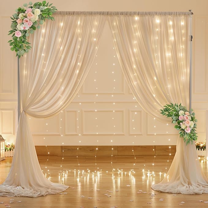 10ft x 7ft Champagne Chiffon Backdrop Curtain - Image 3