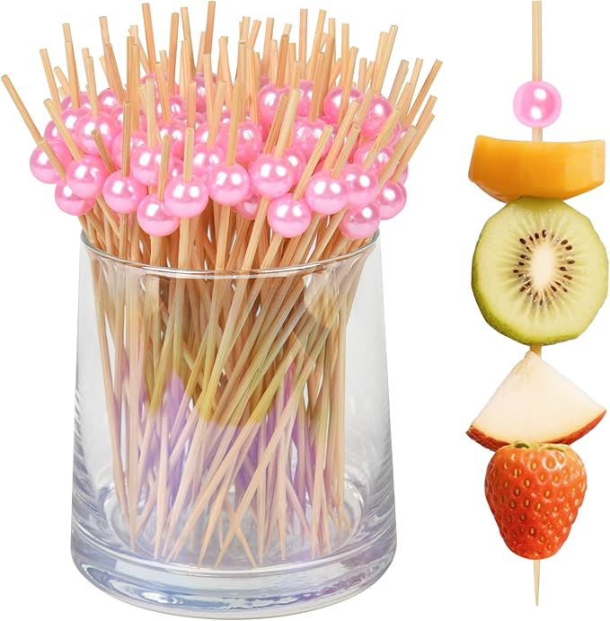 300Pcs Fancy Toothpicks for Appetizers, 4.7Inch Pink Pearl Cocktail Picks For by Unknown