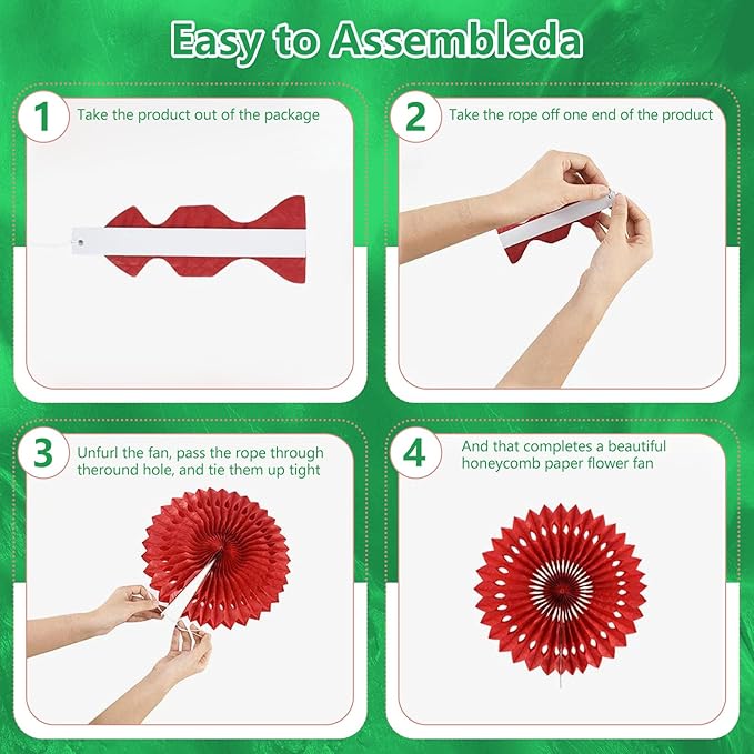 20 Pcs Green Hanging Paper Fan, Hanging Honeycomb Round Paper Fans - Image 3