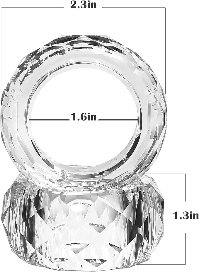 kitCom Crystal Napkin Ring Holders Set of 8, K9 Luxury Crystal Napkin Holder - Image 2